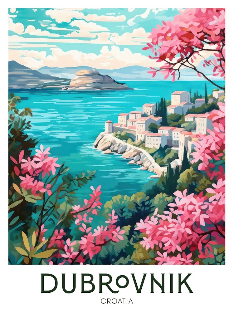 Dubrovnik, Croatia Maximalist Travel Poster Vibrant Colour