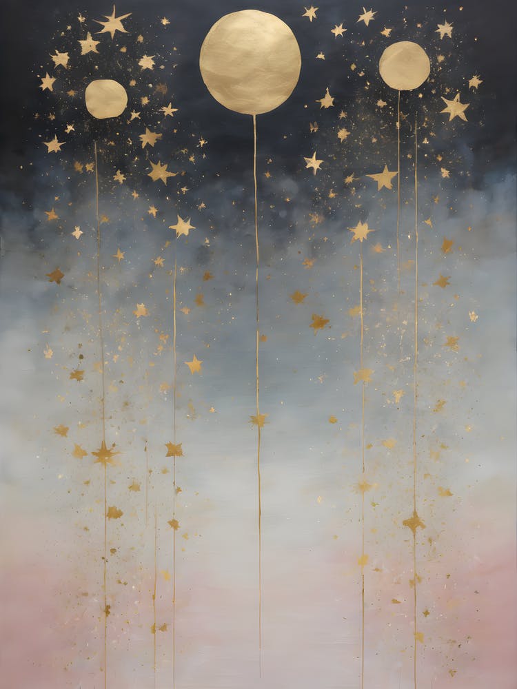 Wabi Sabi Dreams Collection 10 - Japanese Minimalism Abstract Moon Stars Mountains and Trees in Pale Neutral Pastels And Gold Leaf - Soul Scapes Nursery Baby Child or Meditation Room Tranquil Paintings For Serenity and Calm in Your Home