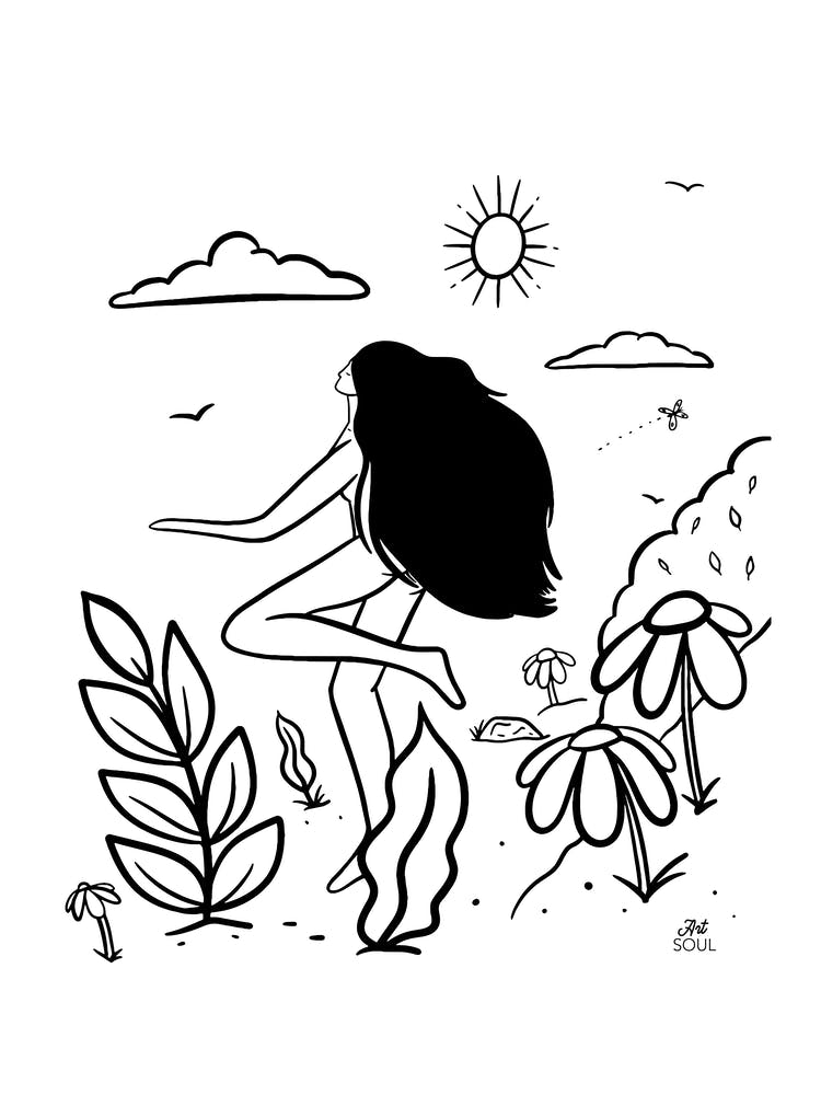 Nature Feels boho girl in the sun with flowers