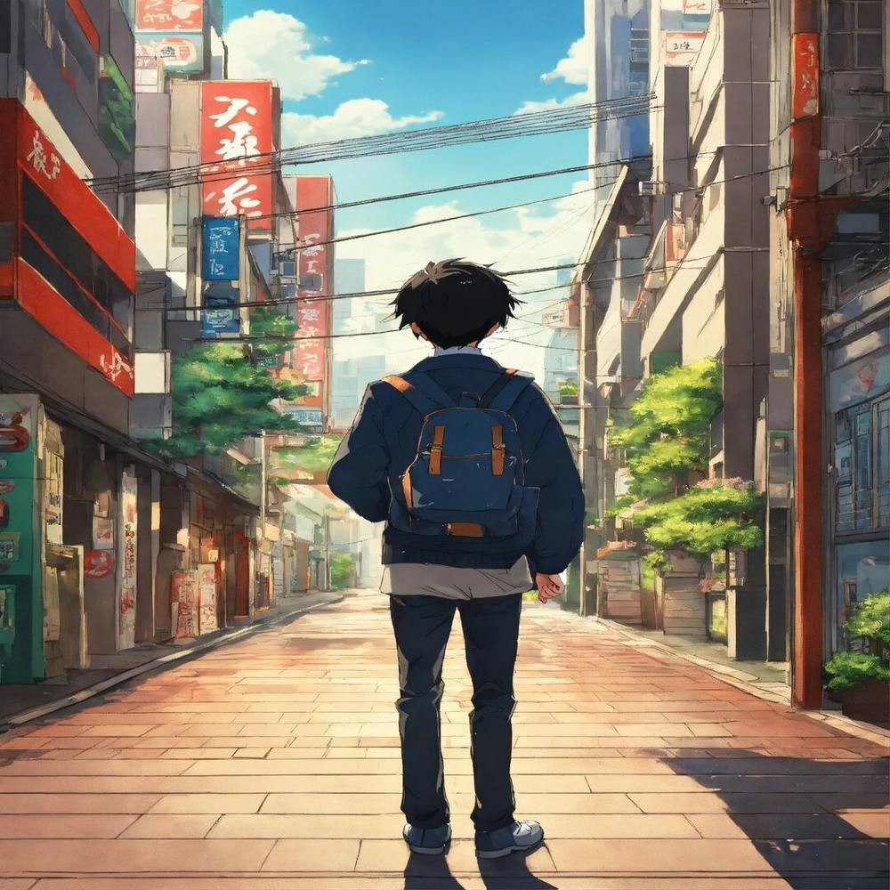 Anime Character Walking Down A Street