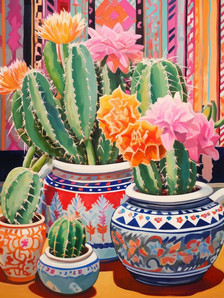 Cactus Painting Maximalist Still Life Mammillaria Cactus 4