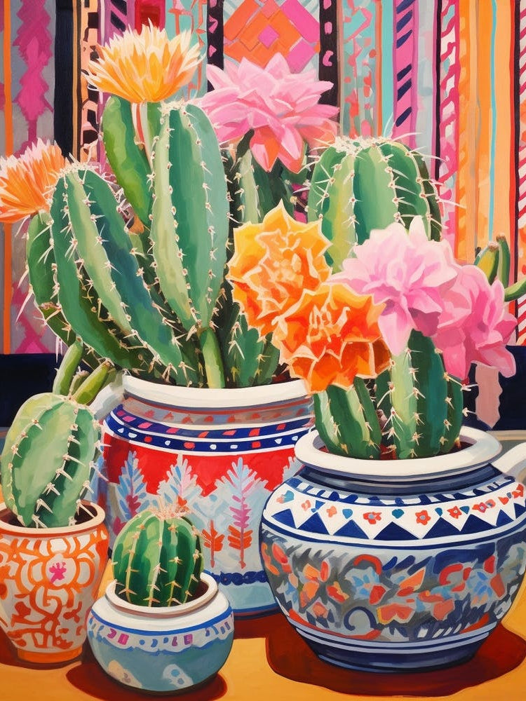 Cactus Painting Maximalist Still Life Mammillaria Cactus 4