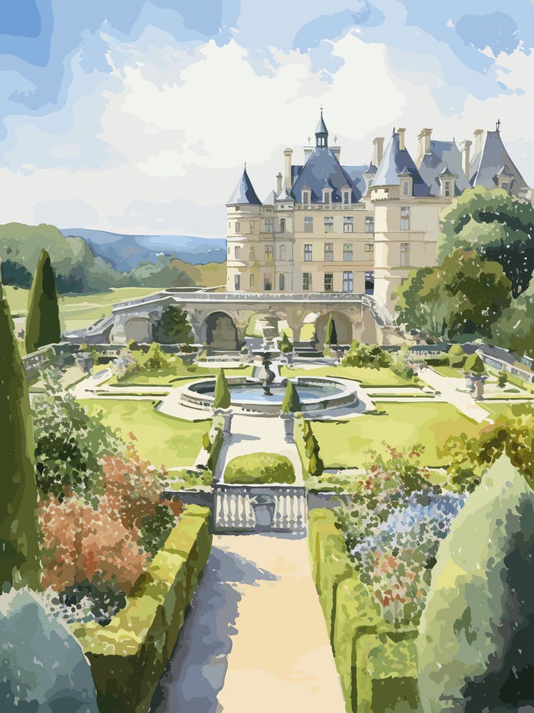Château De Villandry Gardens, France Watercolour 1