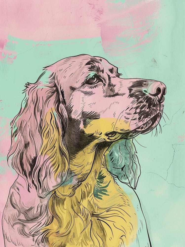 Irish Setter Pastel Line Watercolour Illustration  3