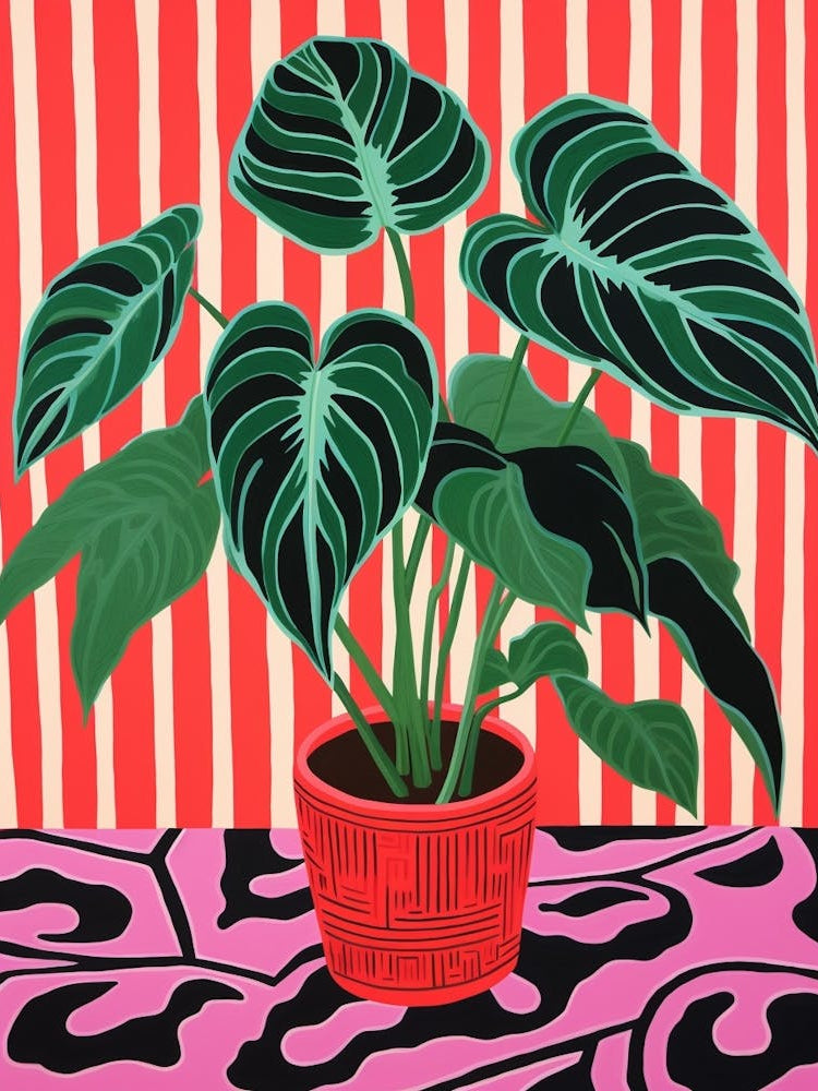 Pink And Red Plant Illustration Calathea Medallion 1