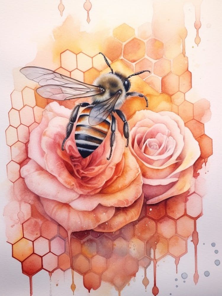 Beehive With Rose Watercolour Illustration 4