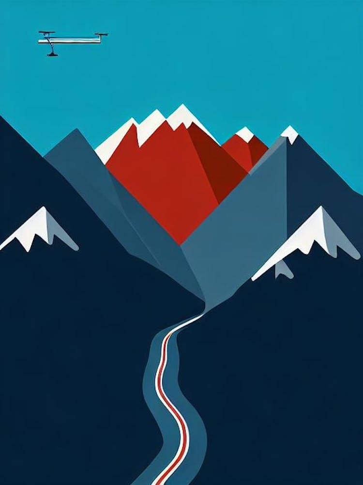 Treble Cone, New Zealand Modern Illustration Skiing Poster