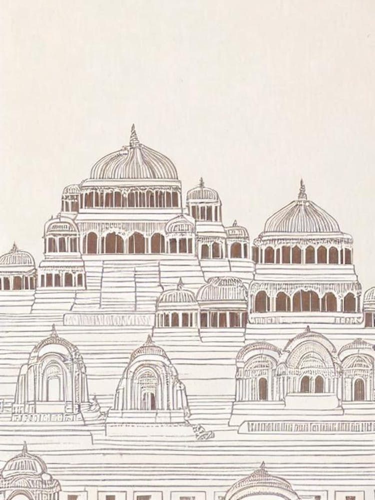 Ellora Caves India Boho Landmark Illustration