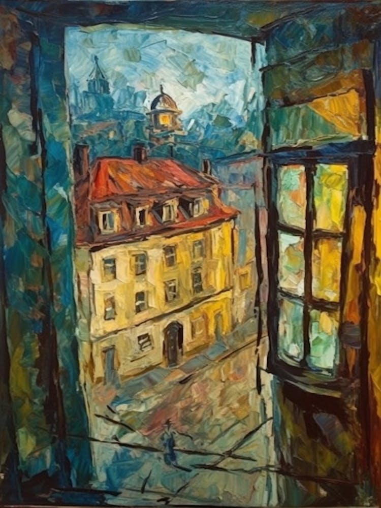 Window View Of Budapest Hungary In The Style Of Expressionism 4