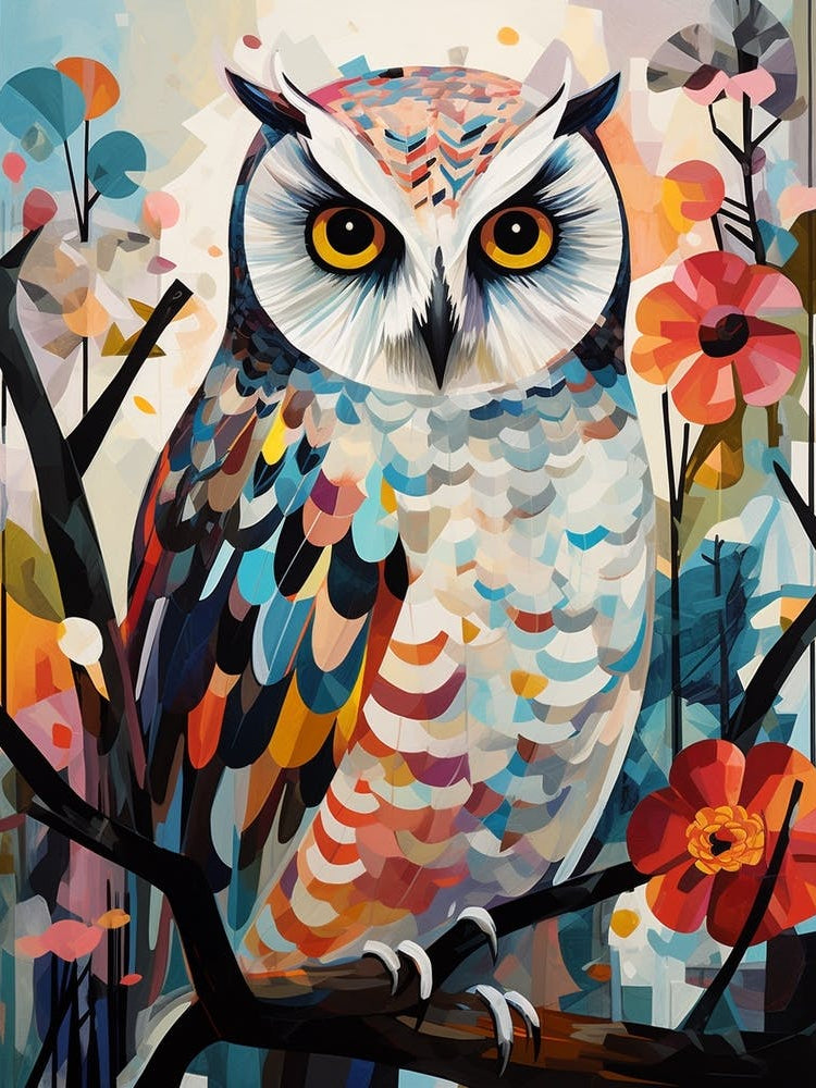 Bird Painting Collage Snowy Owl 4