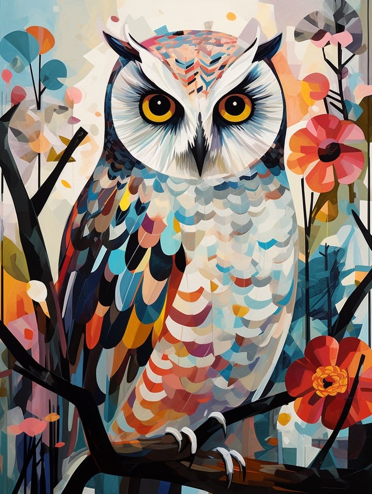 Bird Painting Collage Snowy Owl 4