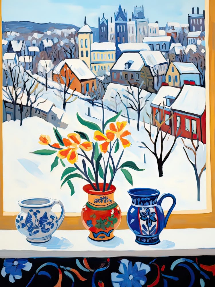 Le Rebord de Fenêtre de Québec Canada Neige Inspiré Par Matisse 1
