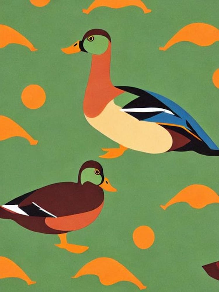 Mallard Duck Midcentury Illustration Bird