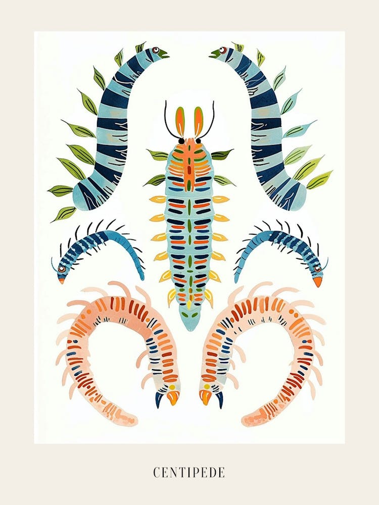 Bunte Insektenillustration Tausendfüßler 2 Poster