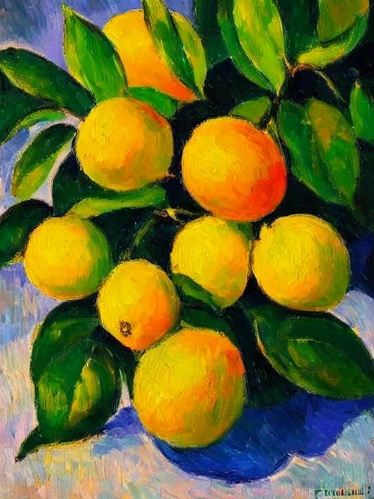 Lemon Fruit Vibrant Matisse Inspired Painting Fruit
