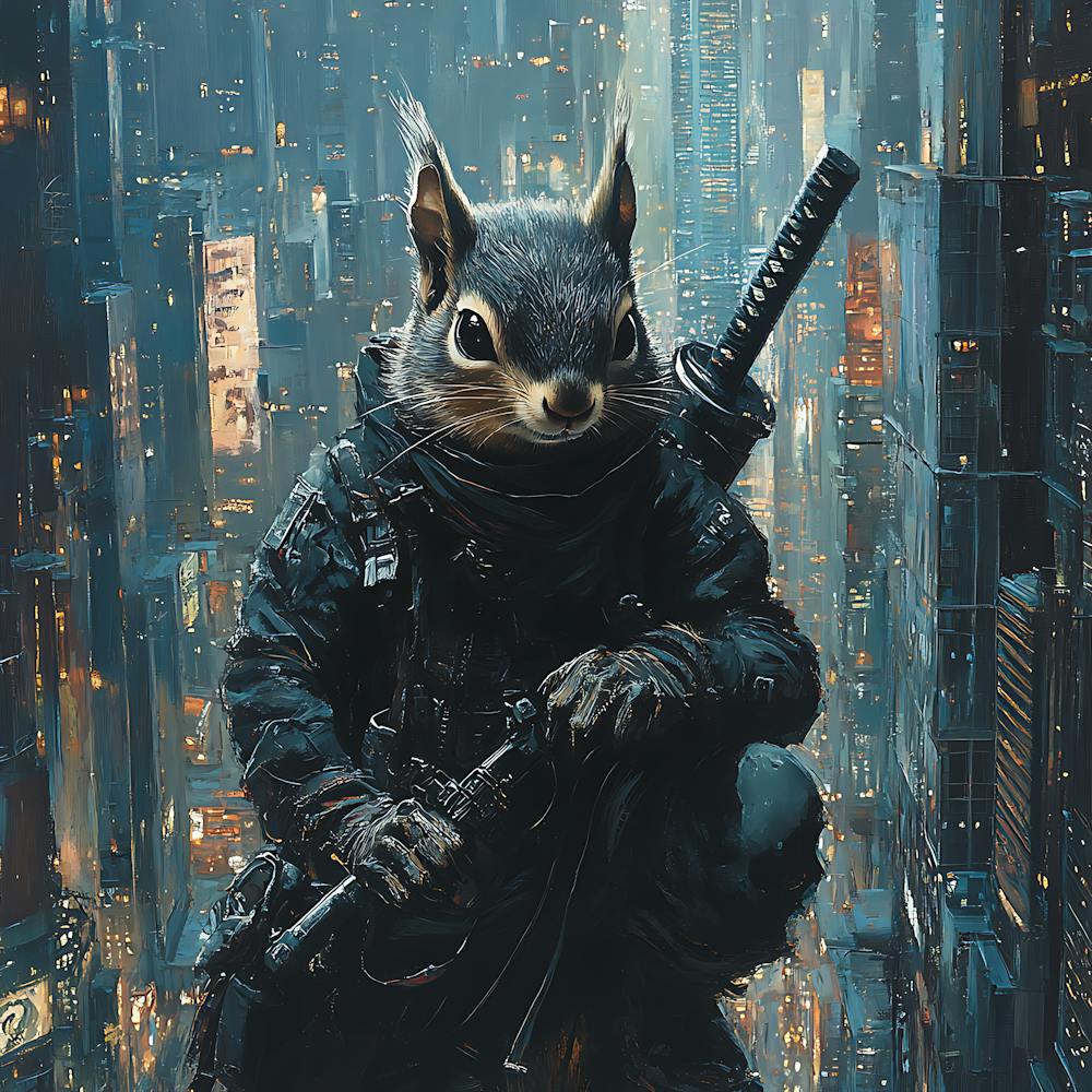 Futuristic City Ninja Squirrel Backdrop 10