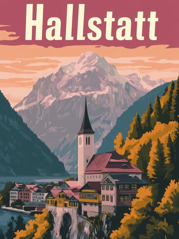 Aihrgdesign A Retro Travel Poster For Hallstatt Featuring The 8aed9791 1ef8 4dd0 8542 4782b904d5cf 3