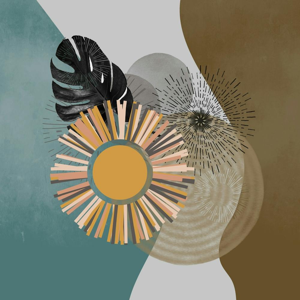 Boho Background Leaves Botanical Ornamental Pattern Seamless Decorative Design Wallpaper Nature Drawing Forms Round Sun Circle