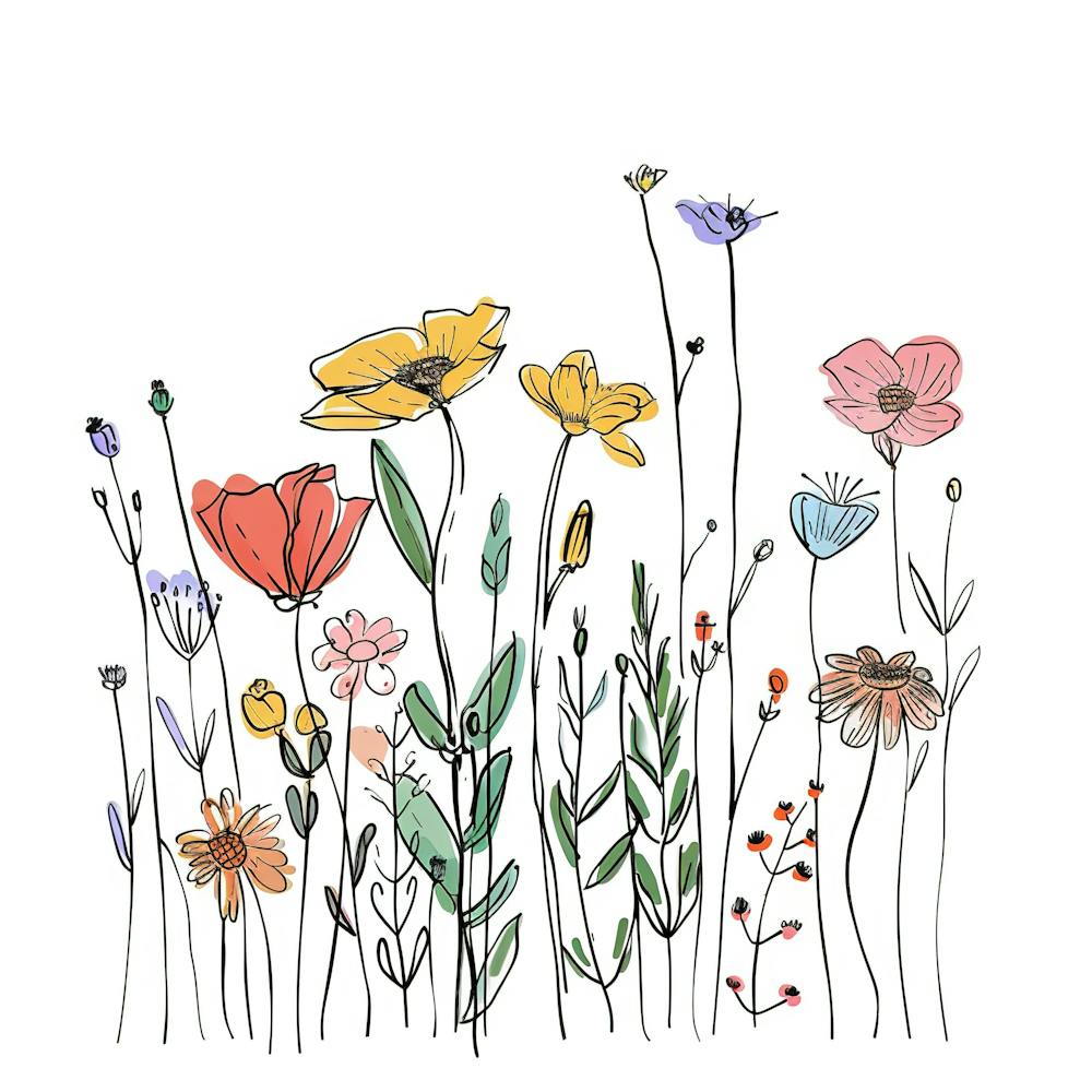 Hand Drawn Wildflowers Line Art 1