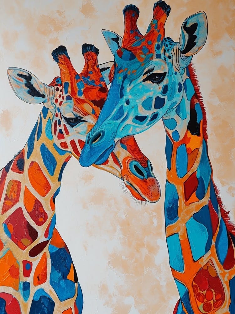 Pair Of Giraffe Colourful 1