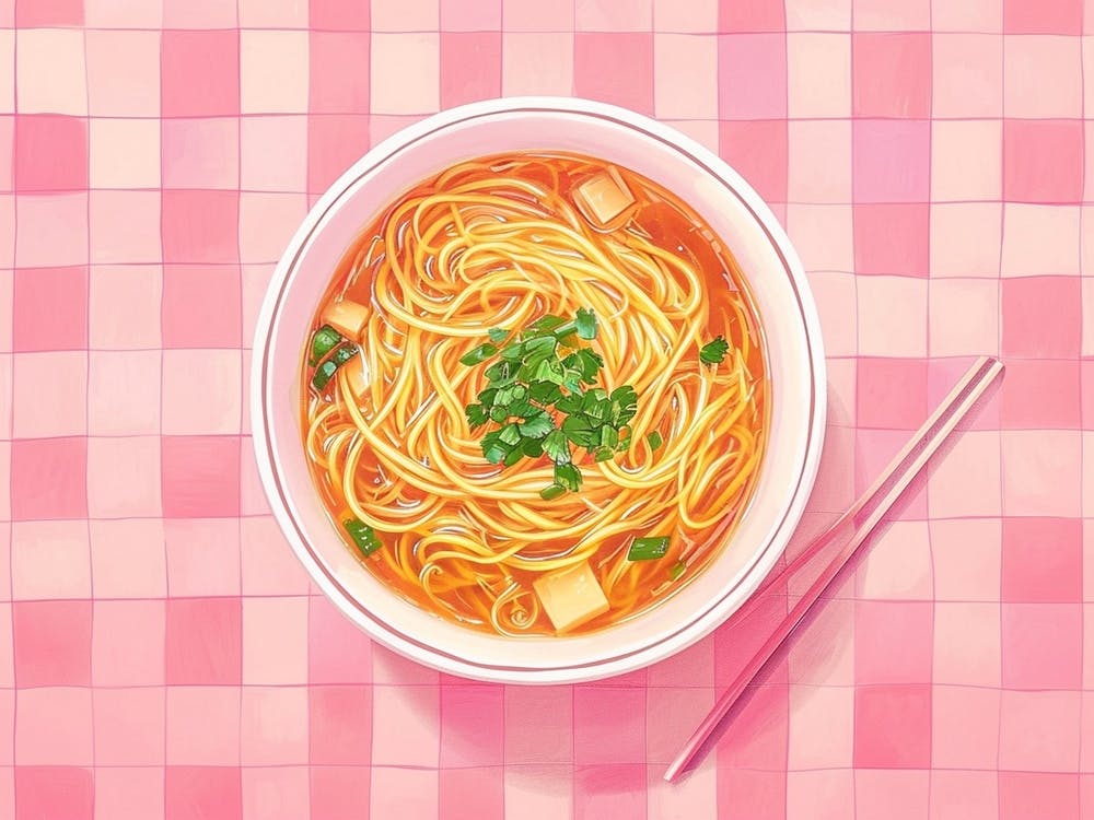 Pho Soup Pink Checkerboard 1