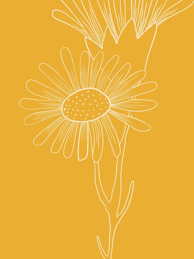 Mustard Yellow Floral Line Drawing