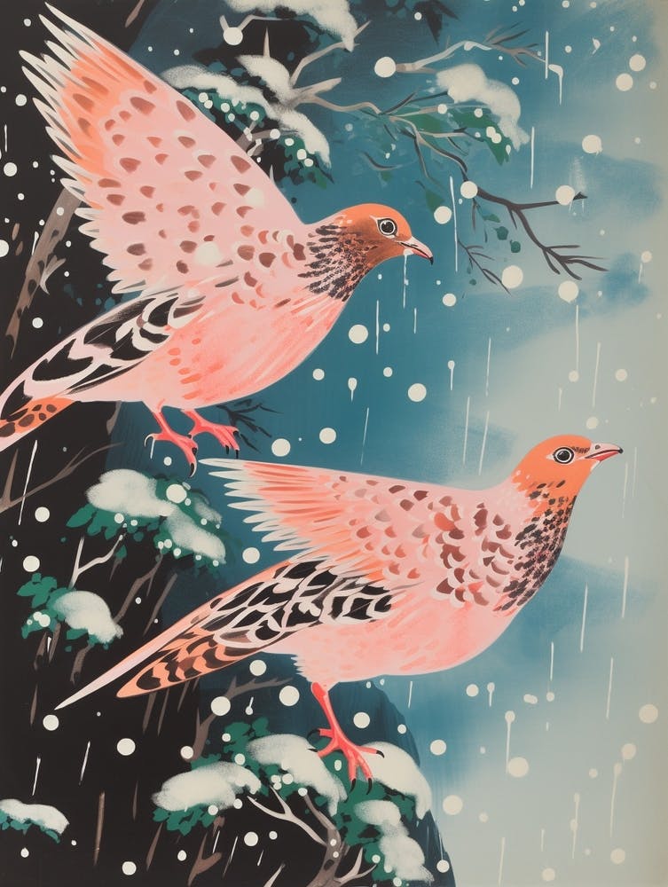 Vintage Japanese Inspired Bird Print Partridge 4