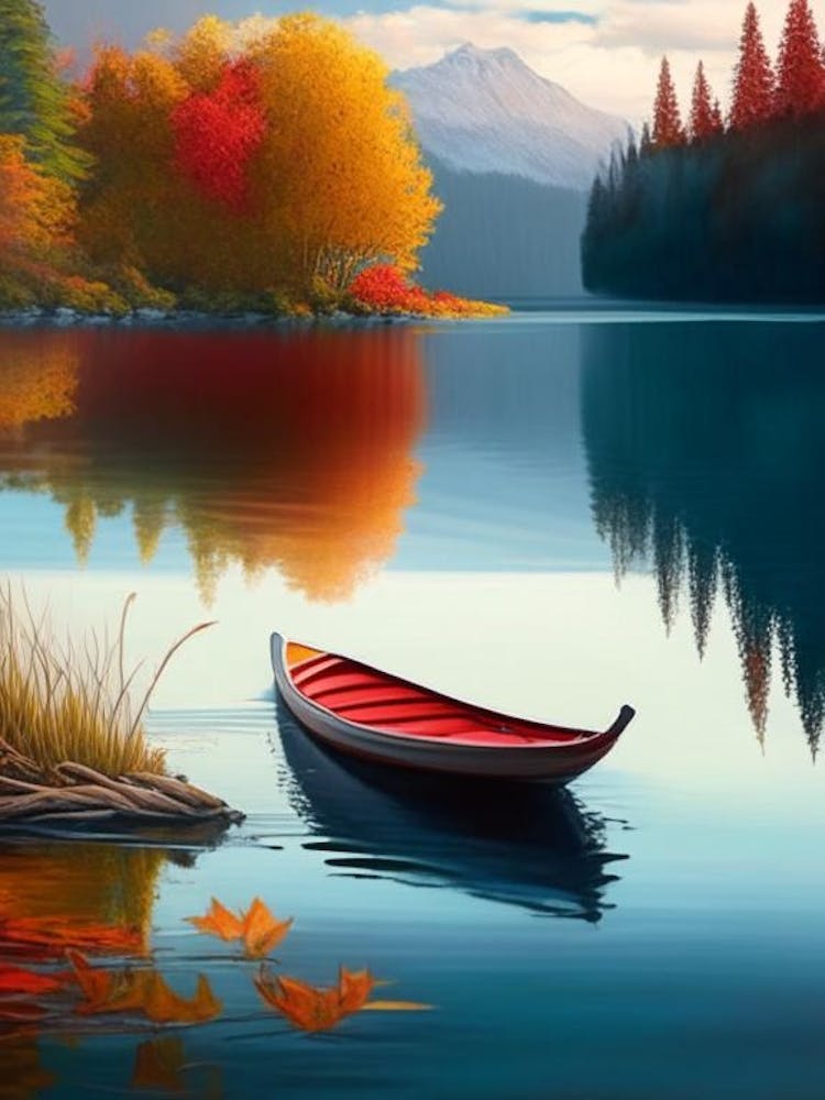 Kayak On Lake Water Waterscape Crayon 1