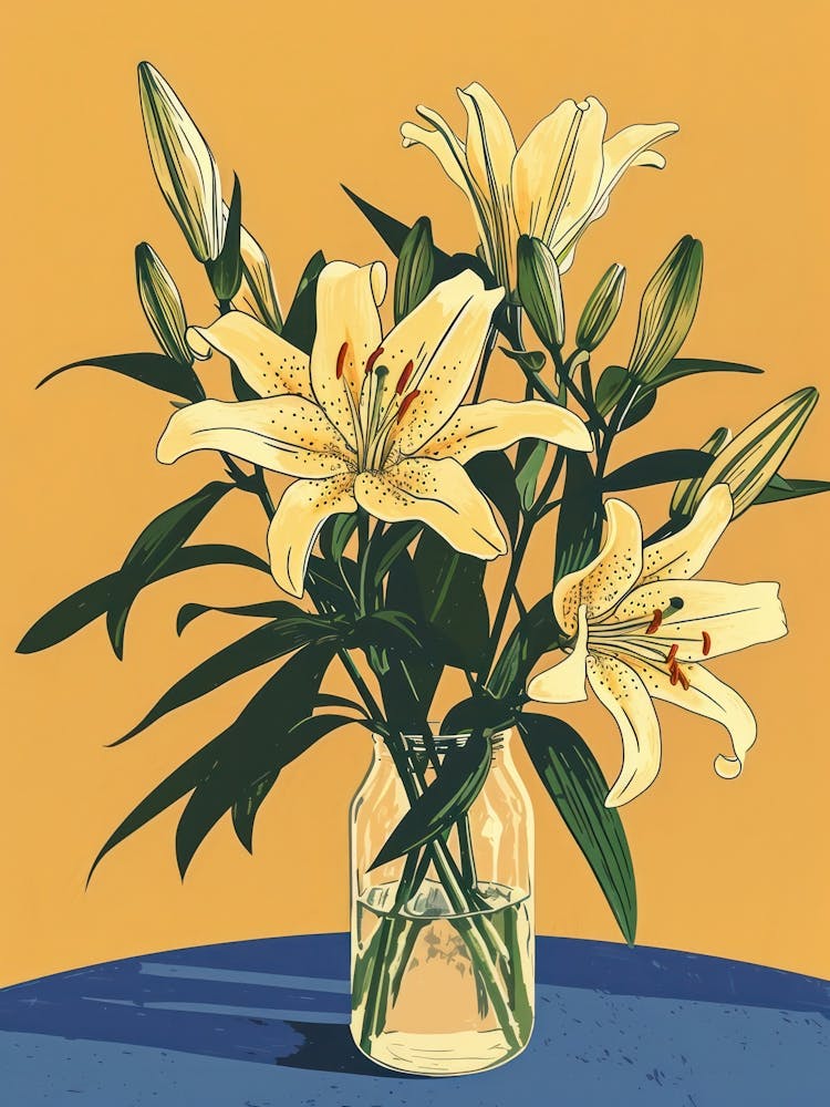 Lily Flowers On A Table   Contemporary Illustration 4