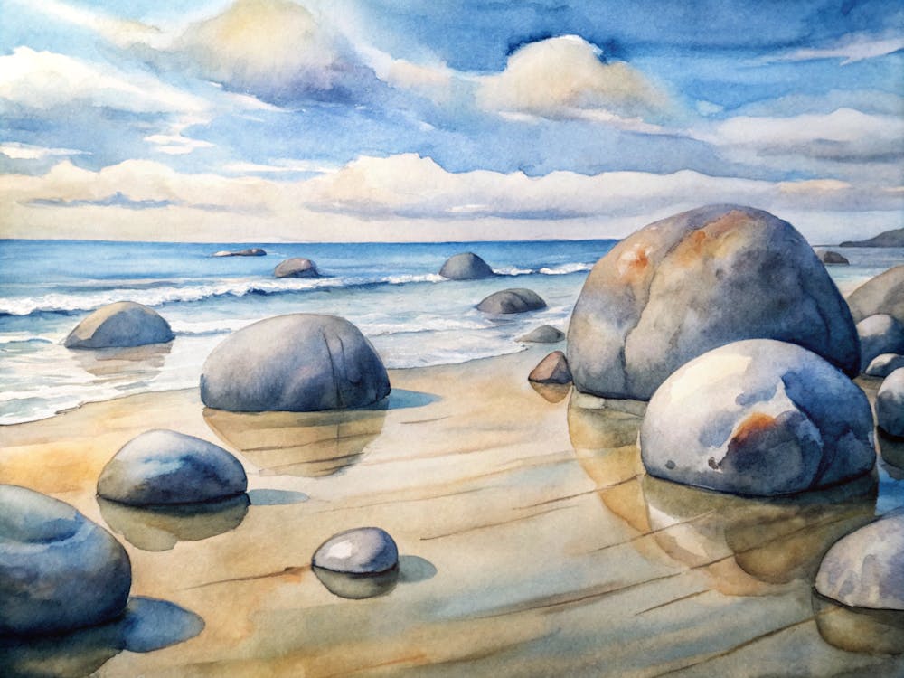 A Depiction Of The Moeraki Boulders Perfectly Rou