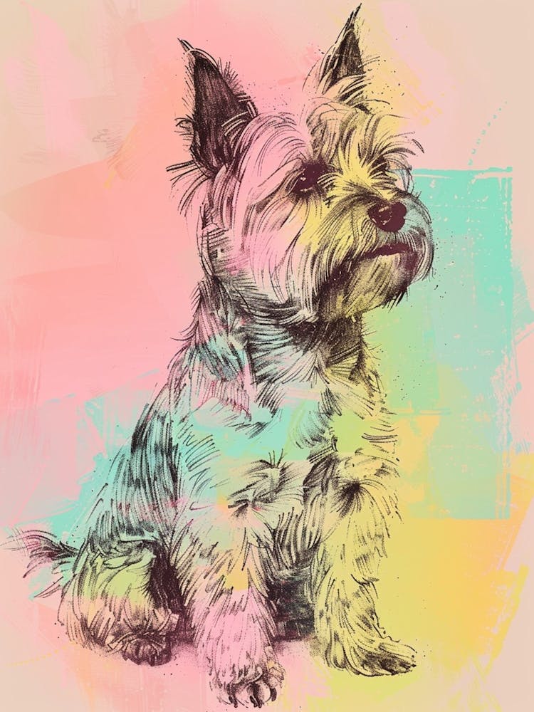 Pastel Silky Terrier Dog Pastel Line Illustration  2