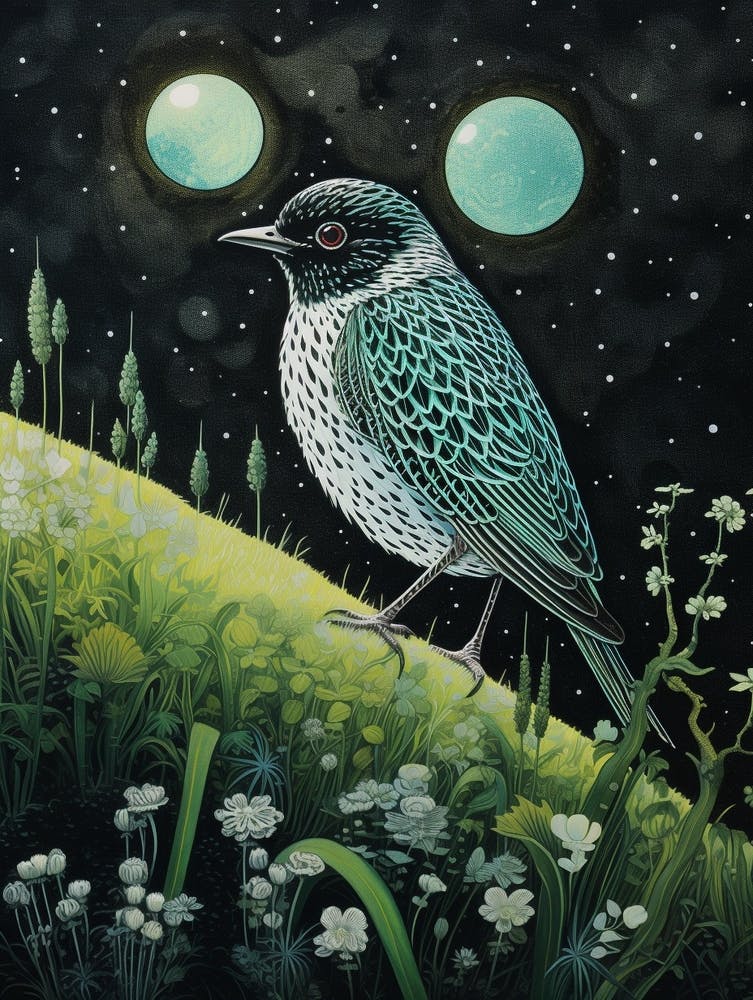 Ohara Koson Inspired Bird Painting Lark 2