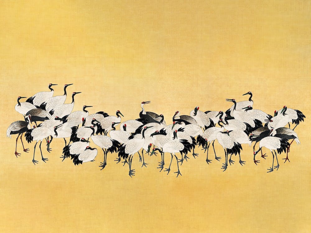 Japanese Cranes And Pines Vintage Painting 2, Yamamoto Sodō