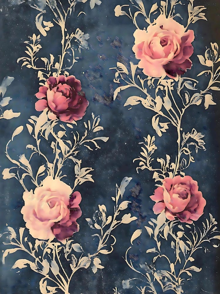 Moonlit Garden – Vintage Roses on Midnight Blue