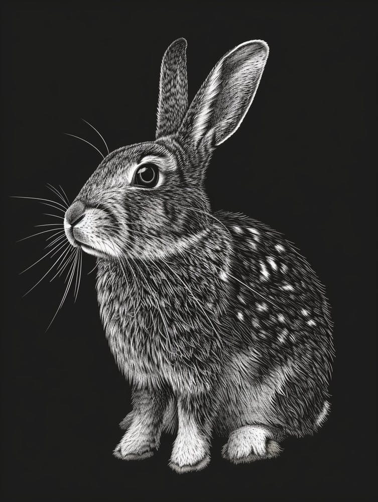 English Spot Blockprint Rabbit Illustration 3