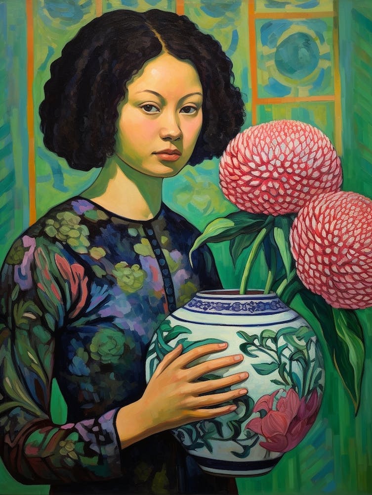 Woman With Globe Amaranth