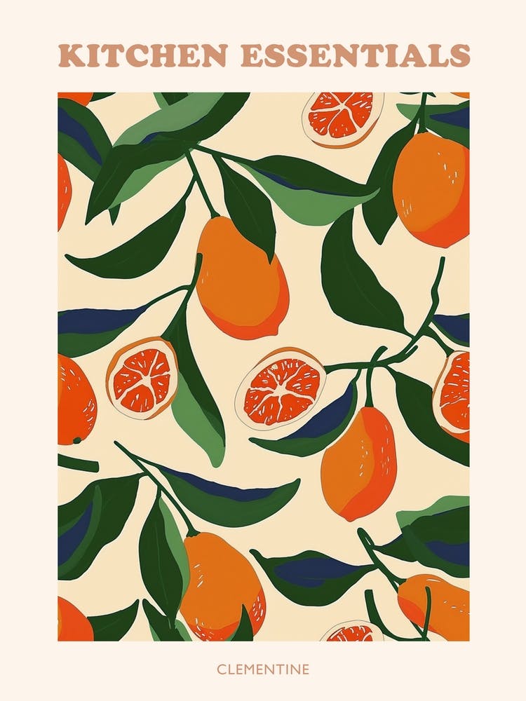 Clementines On A Tree Branch Pattern Poster