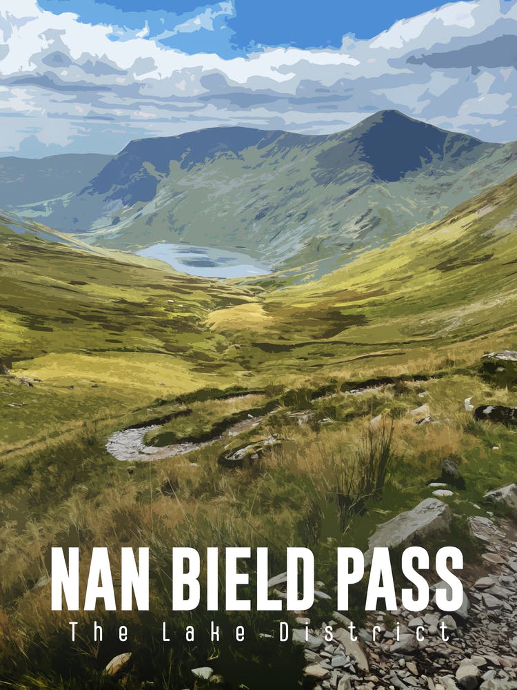 Nan Bield Pass The Lake District Vintage Style Travel Poster
