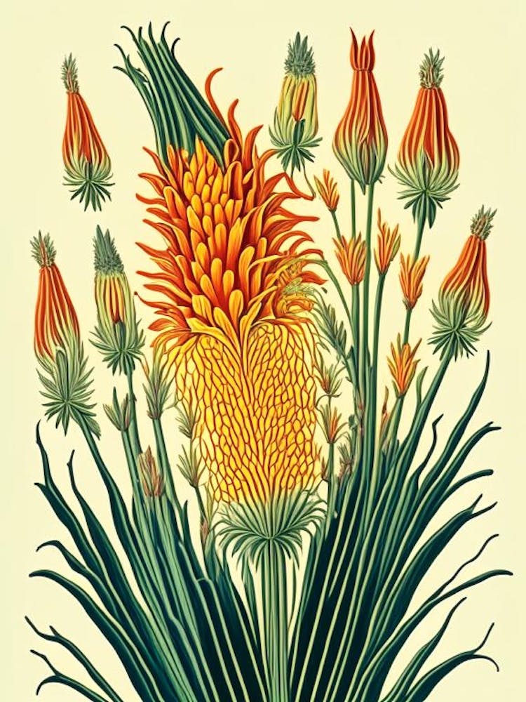 Kniphofia Floral 3 Botanical Vintage Poster Flower