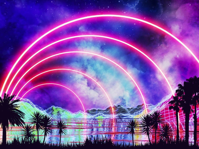 Neon landscape: Arc [synthwave/vaporwave/cyberpunk] — aesthetic retrowave neon poster