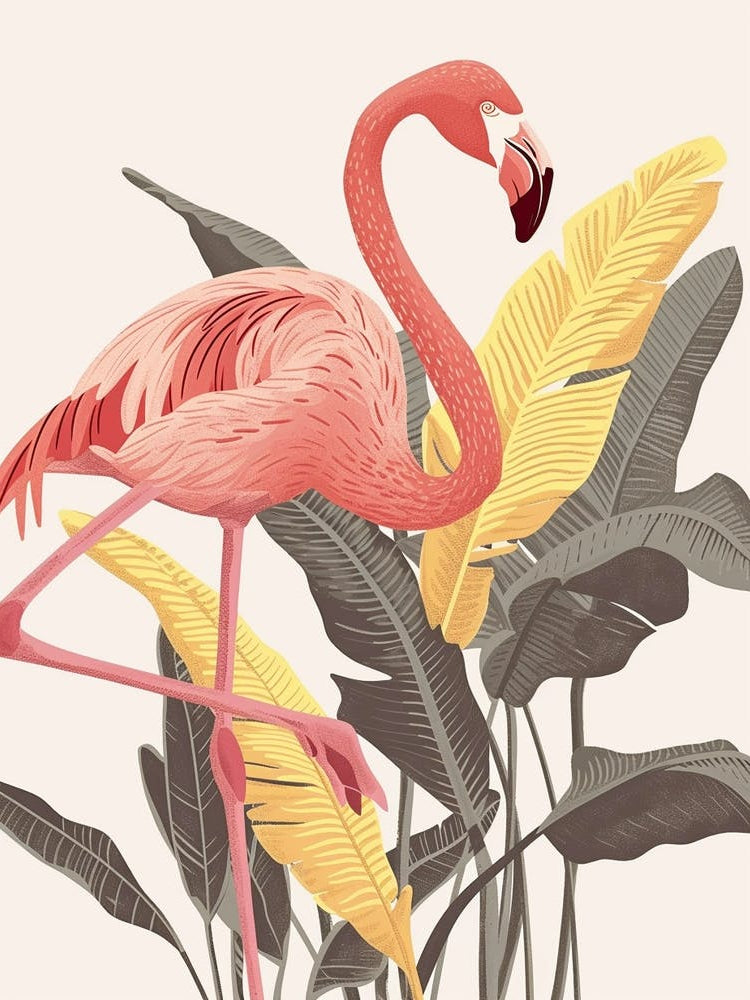 American Flamingo And Bird Of Paradise Minimalist Illustration 2