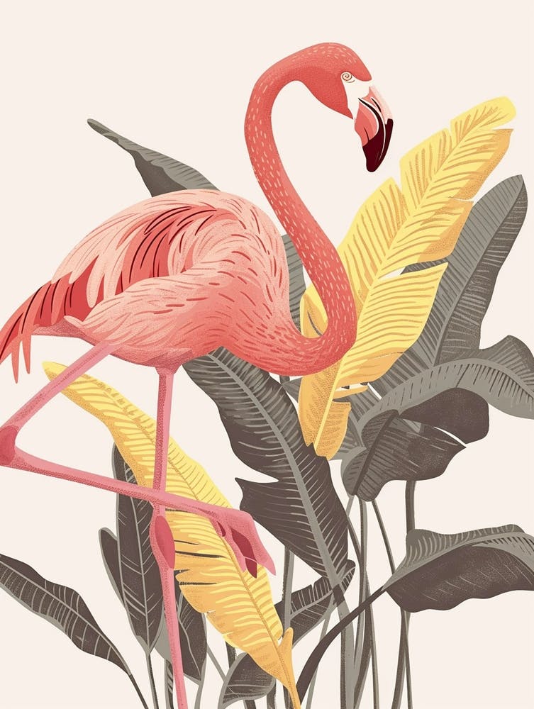 American Flamingo And Bird Of Paradise Minimalist Illustration 2
