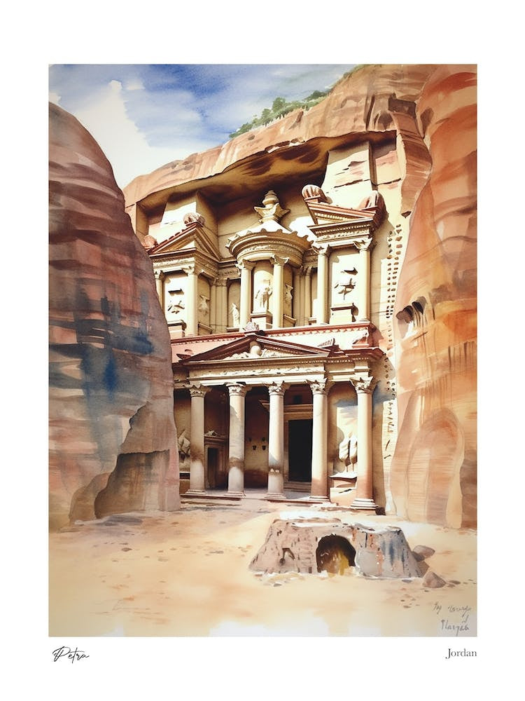 Petra, Jordan 1 Watercolour Travel Poster