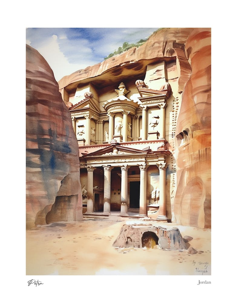 Petra, Jordan 1 Watercolour Travel Poster
