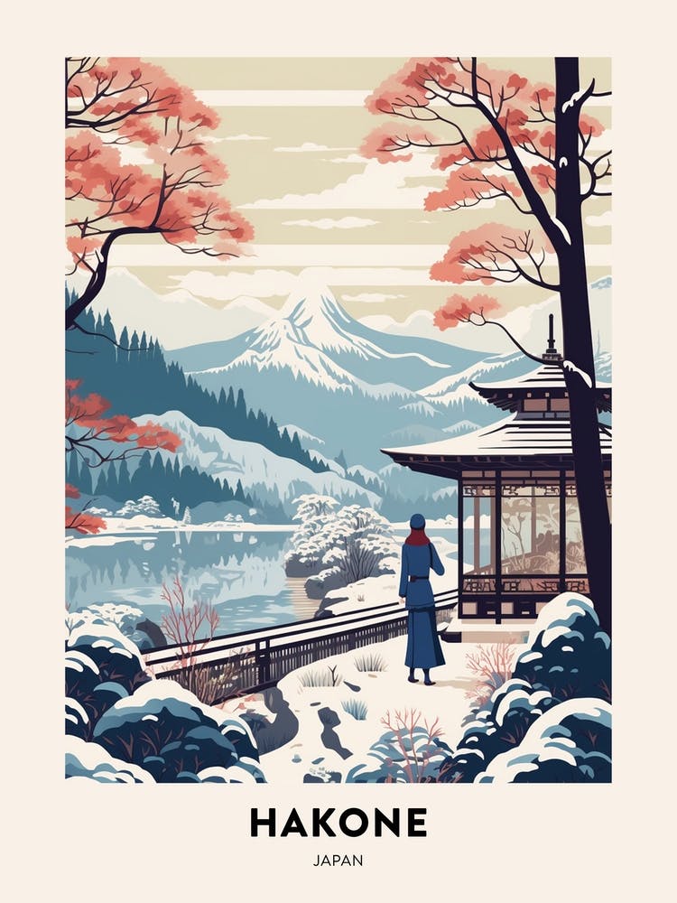 Vintage Winter Travel Poster Hakone Japan 3