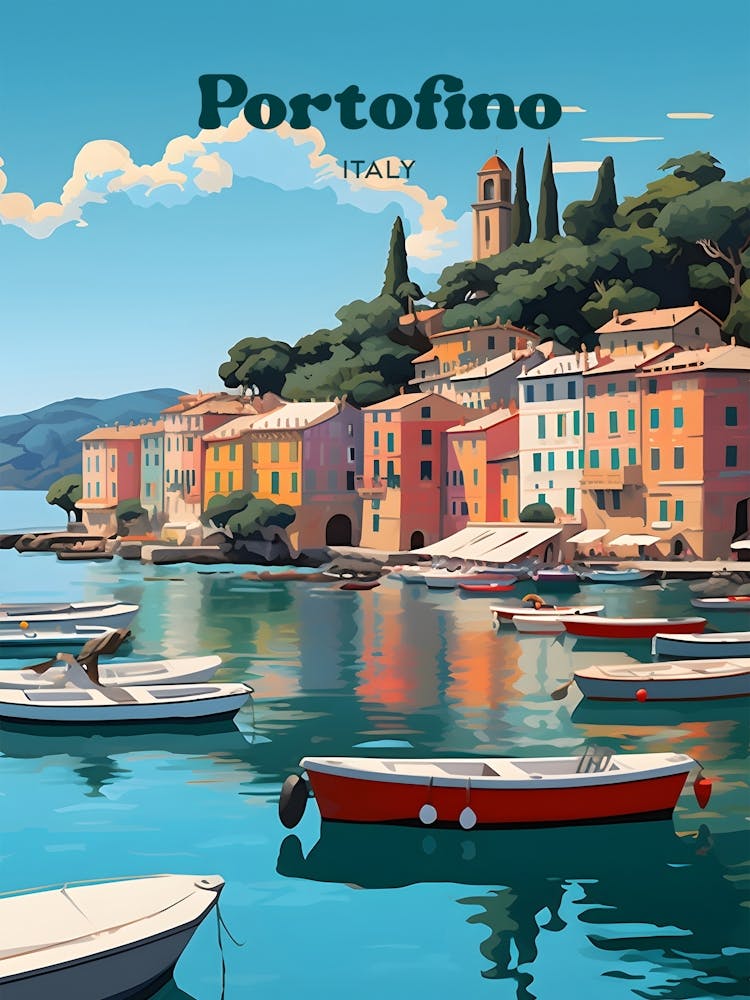 Portofino Italien Insel Moderne Reiseillustration