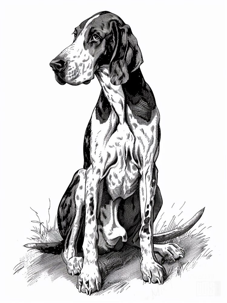 American Foxhound Dog Line Sketch