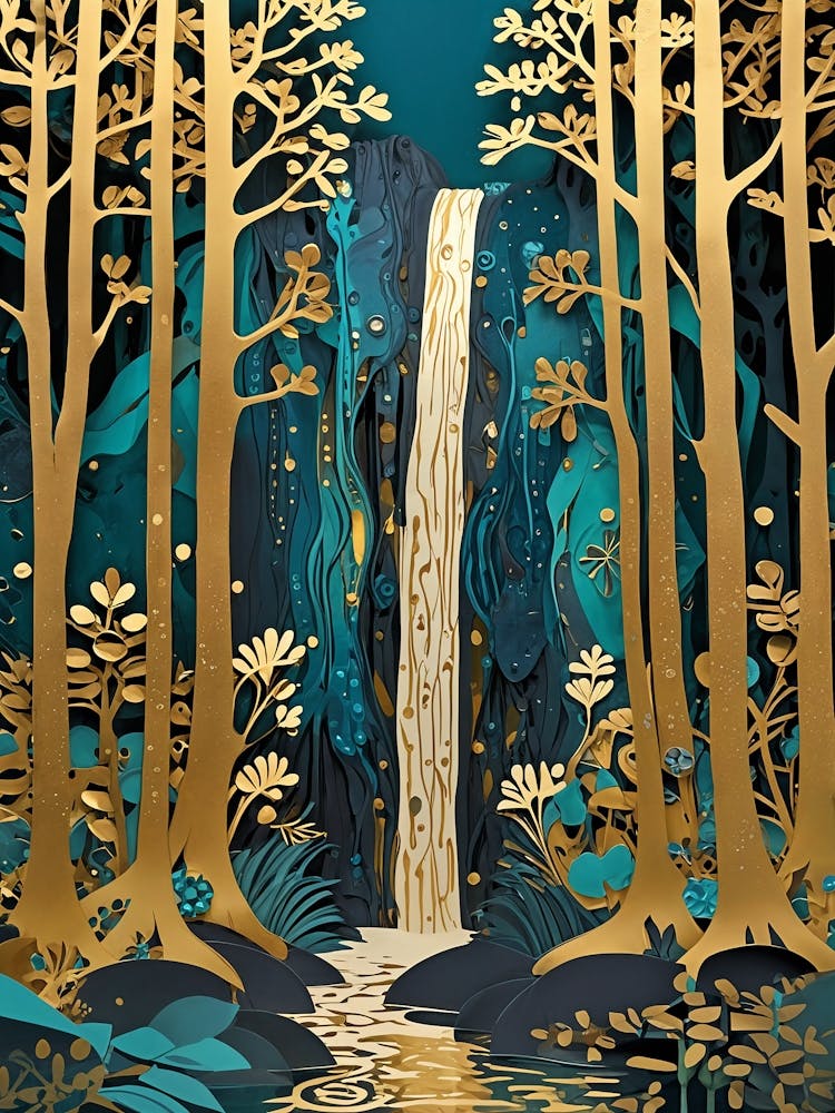 Golden Papercut Waterfall no4