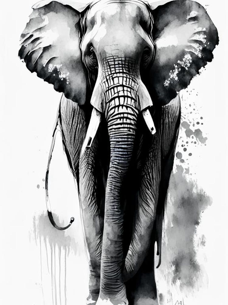 Elephant Symbol 1 Black And White Painting