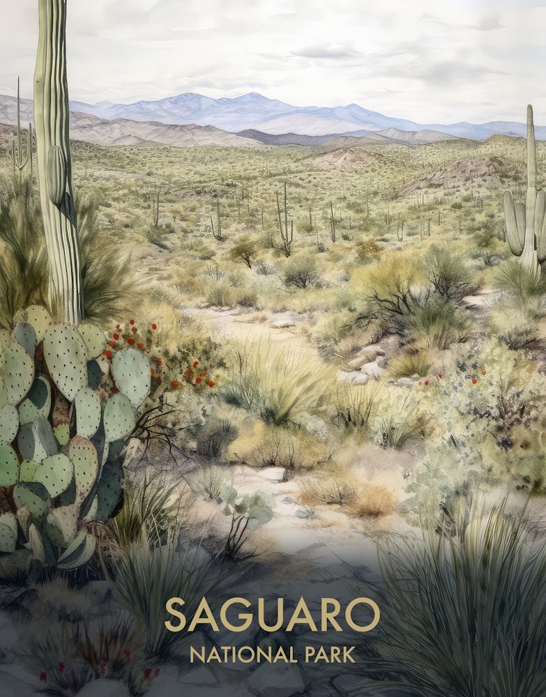 Saguaro National Park Watercolour Vintage Travel Poster 3